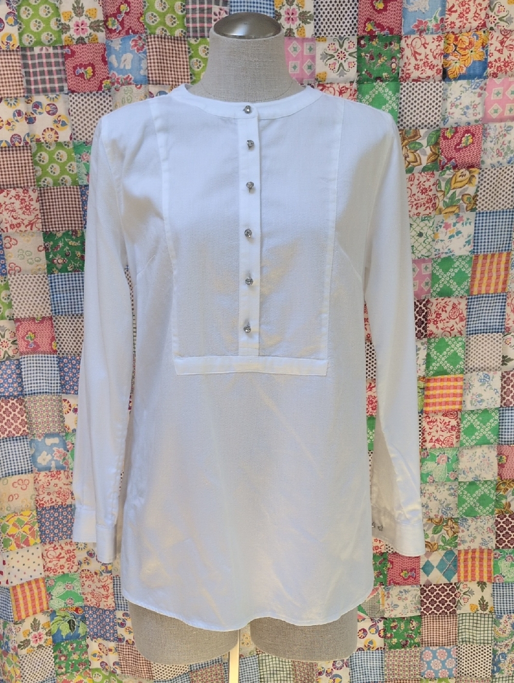 Talbots White Tuxedo Shirt with Rhinestone Buttons